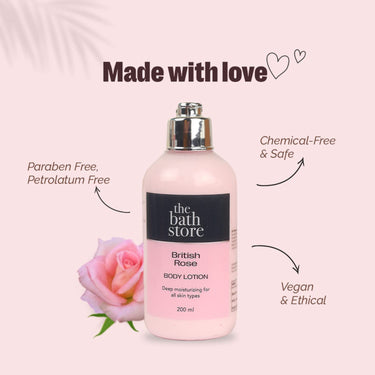 The Bath Store British Rose Body Lotion for Women & Men | Body Moisturizer for Oily Skin & Dry Skin - Deep Moisture, Non Sticky Body Lotion | Moisturizer for Body - 200ml